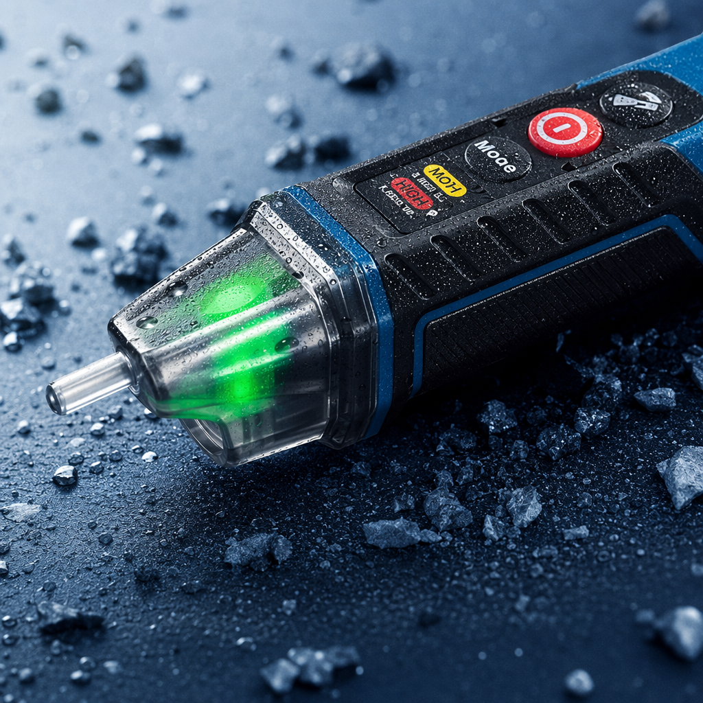The blue handheld non-contact voltage detection pen can be inserted into the socket hole. It is a household safety voltage detection tool Application Scenario