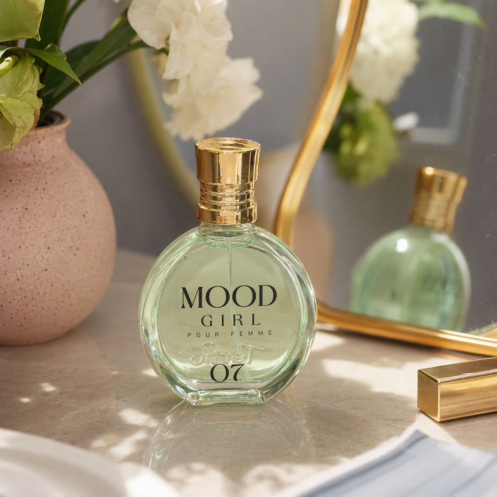 A high-end and simple fragrance container gift box with a green glass perfume bottle and a purple packaging box details Picture