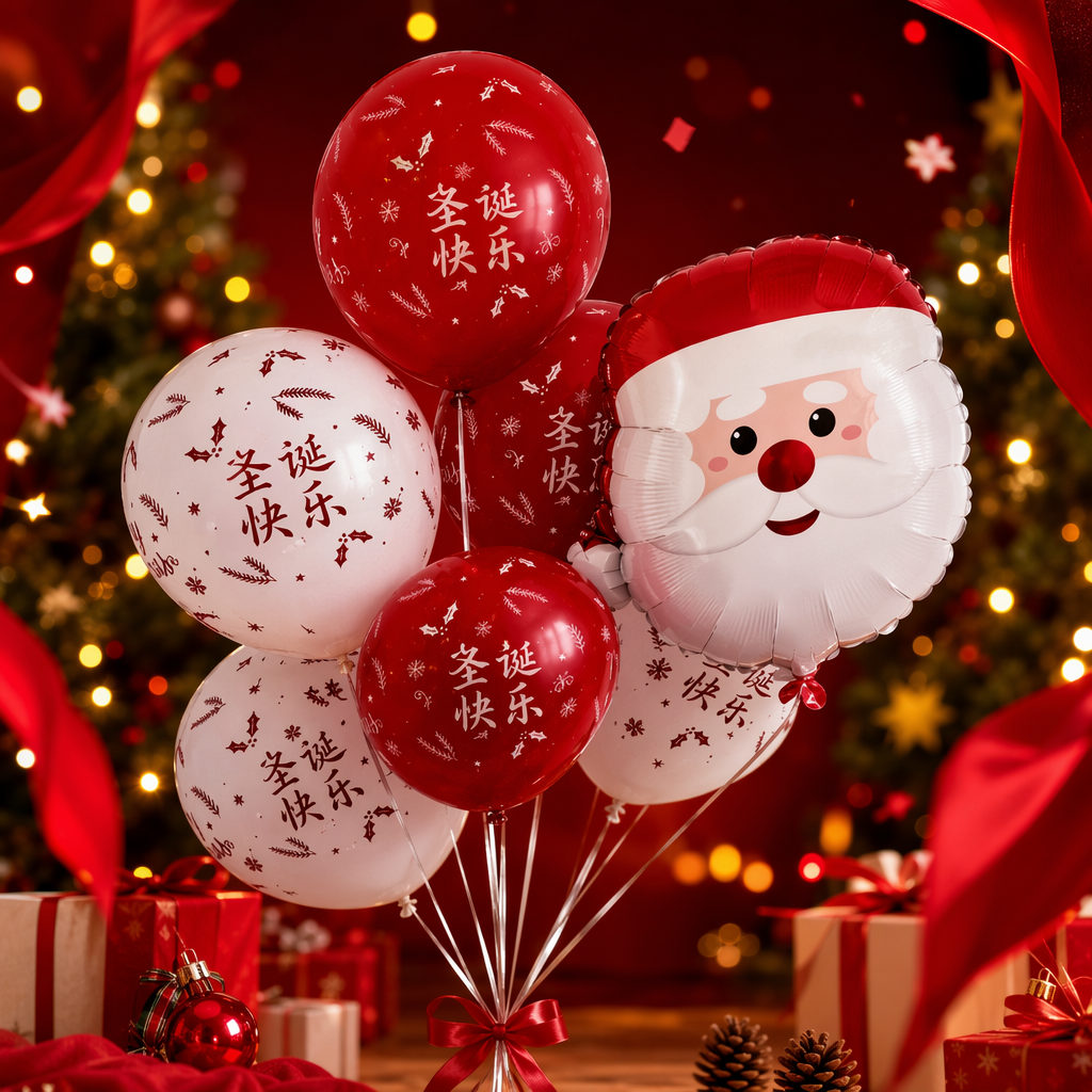 Santa Claus shaped foil balloon set, festive party decoration items Specification image