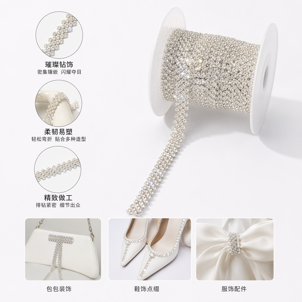银色水钻链条卷 时尚装饰手工DIY配件金属链条