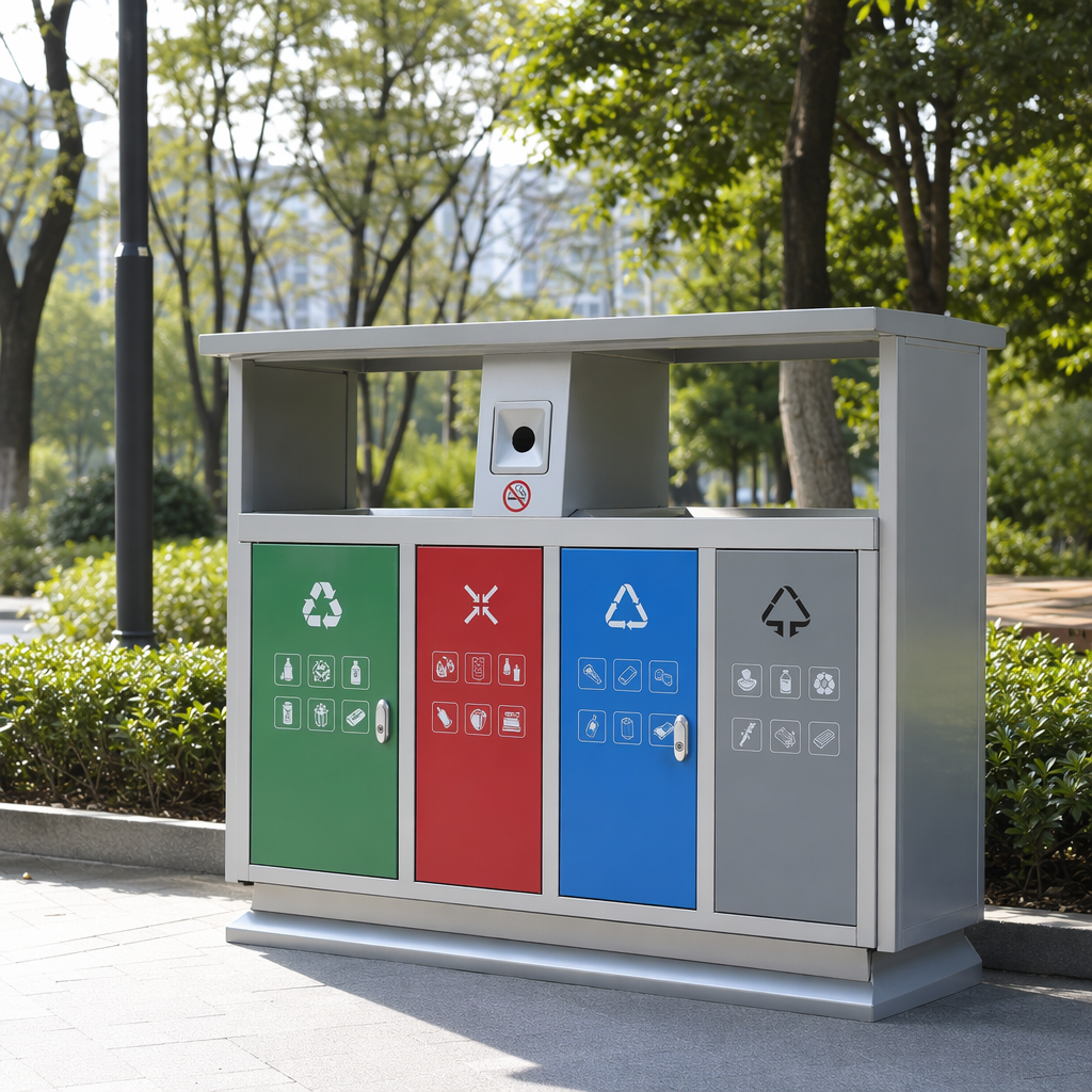 A combination of multi-color classified trash cans for home kitchens and living rooms can be stacked with eco-friendly plastic details Picture