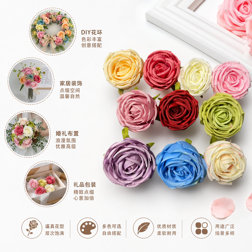 彩色人造玫瑰花仿真花束装饰摆件家居插花礼品