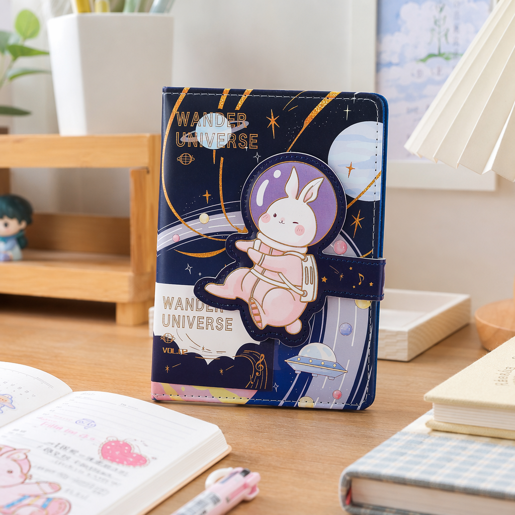 Deep blue starry sky theme notebook cover Space Rabbit 3D sticker WANDER UNIVERSE details Picture
