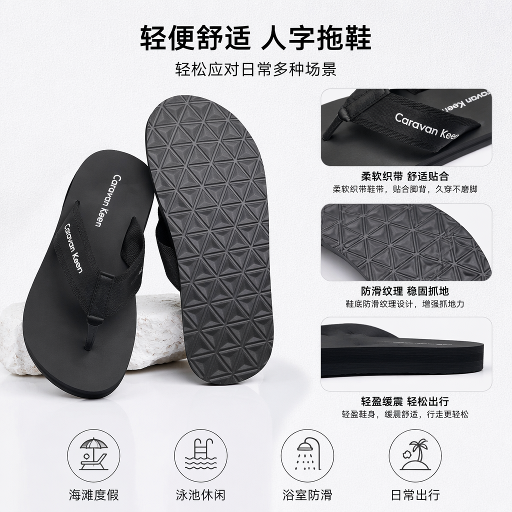Black flip-flops for women in summer with anti-slip soft soles for casual cooling