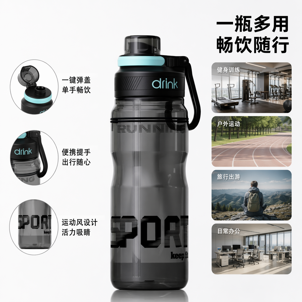 彩色运动水杯大容量便携防漏吸管杯户外健身跑步专用730ml