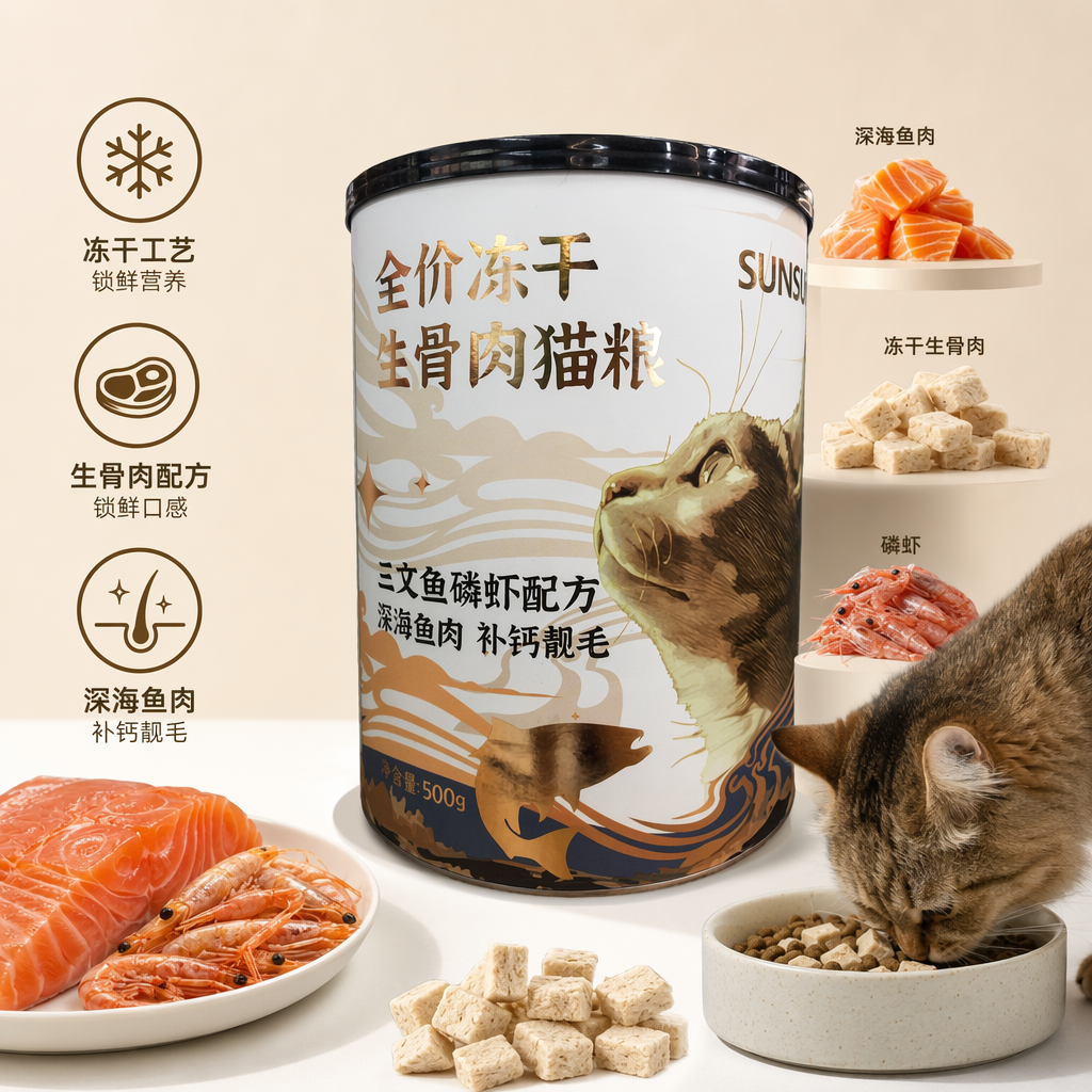 森森宠物全价冻干生骨肉猫粮500g/桶 三文鱼磷虾