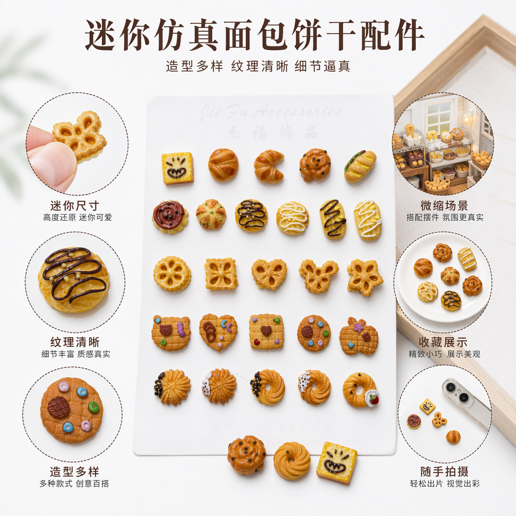 白色卡片迷你甜点造型饰品 可爱烘焙风创意装饰卡
