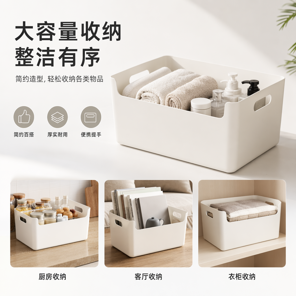 白色塑料收纳筐家用整理筐大容量防尘储物箱