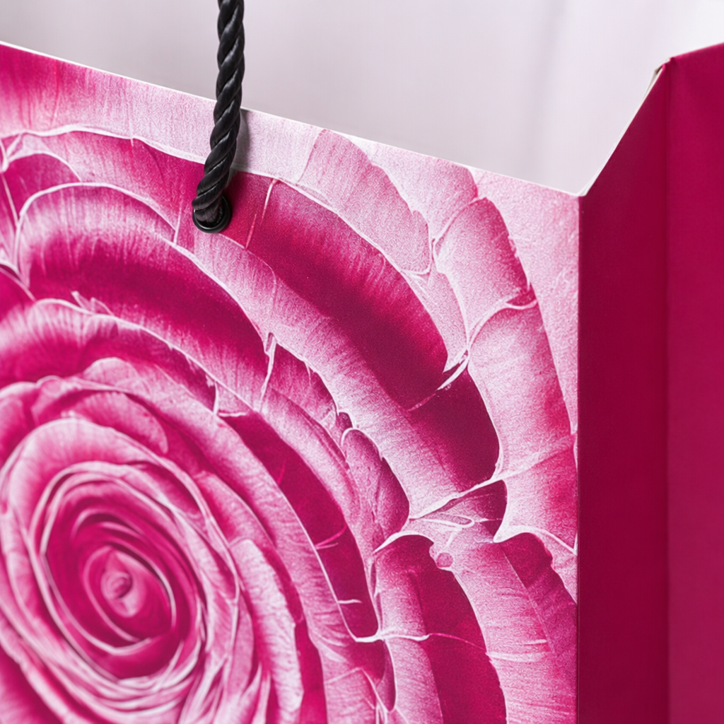 Pink rose pattern handbag, fashionable, simple and large-capacity shopping gift packaging bag Application Scenario