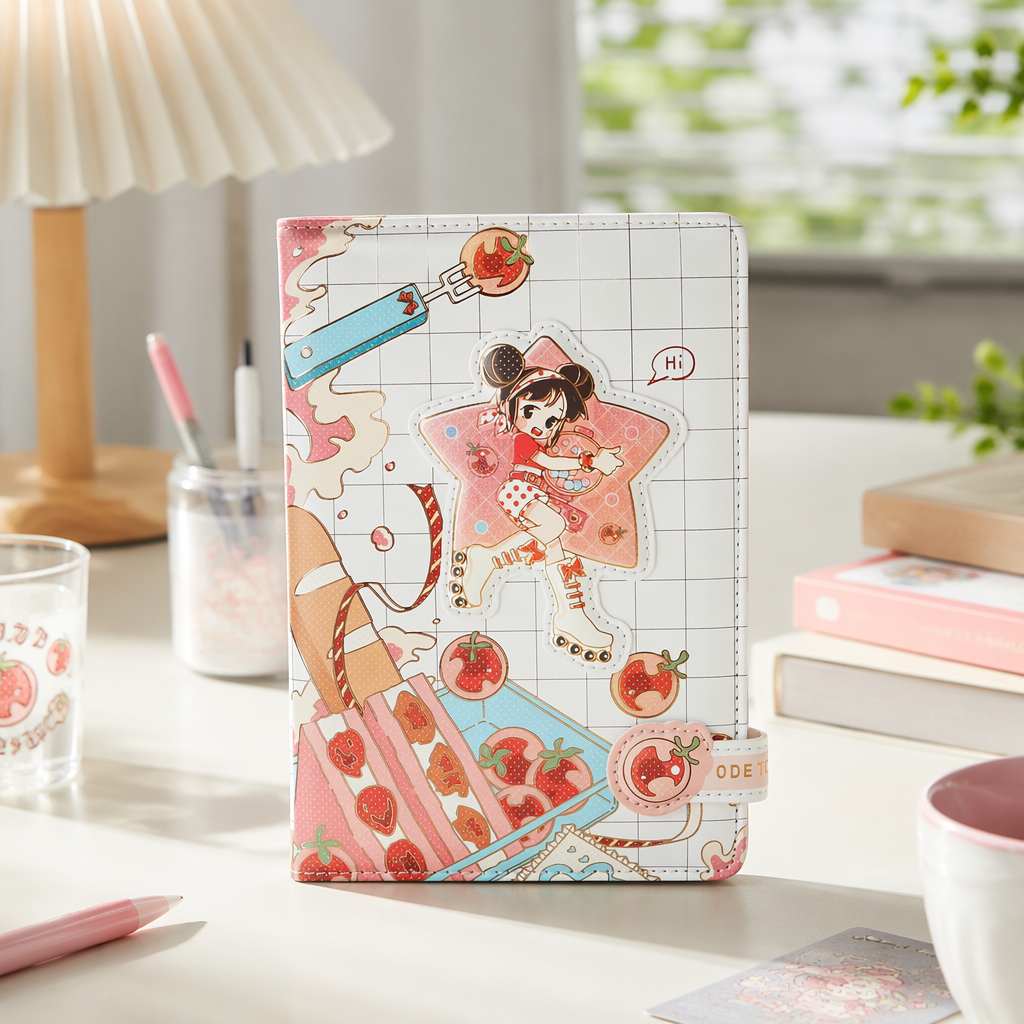 Pink dessert-themed cartoon notebook for students, A5 size, 120 pages inside details Picture