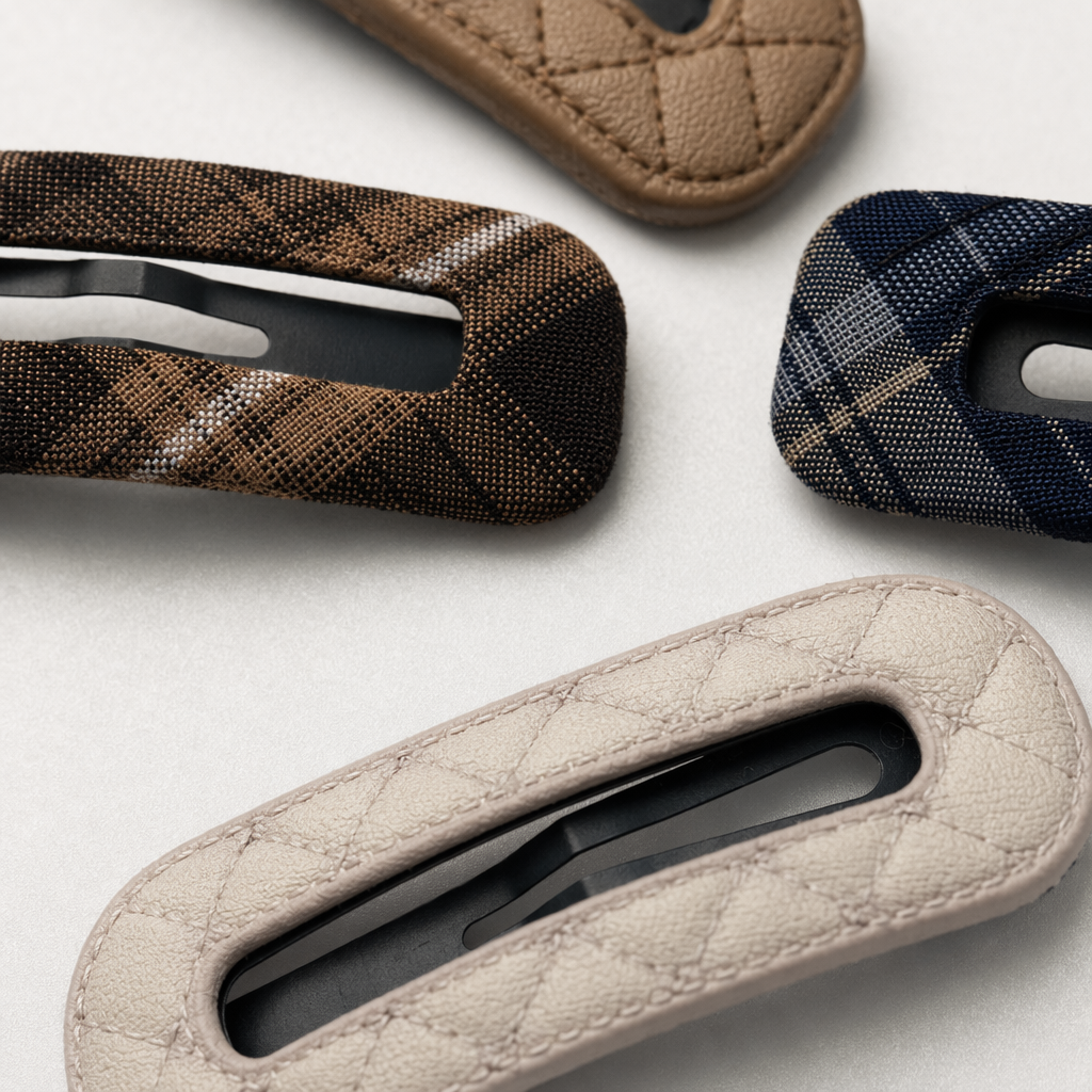 Four hairpins with checkered patterns and solid leather textures Application Scenario