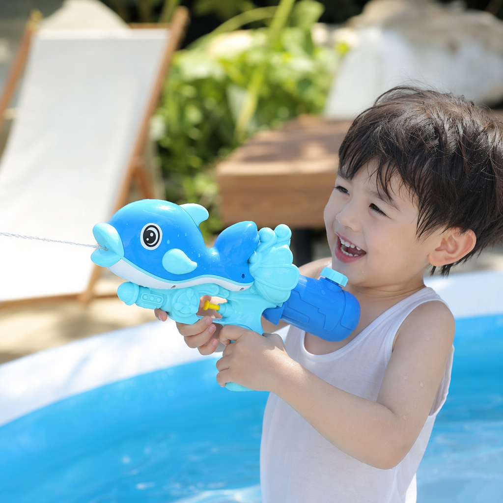 Blue dolphin-shaped water guns, pink dolphin-shaped water guns, children's summer water play toys details Picture
