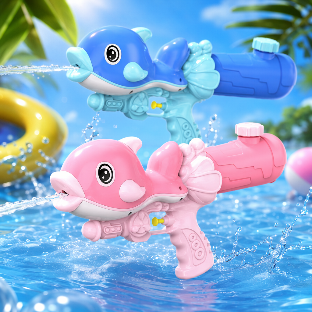 Blue dolphin-shaped water guns, pink dolphin-shaped water guns, children's summer water play toys Specification image