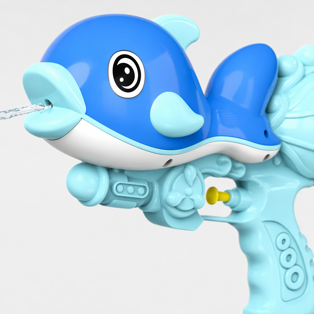 Blue dolphin-shaped water guns, pink dolphin-shaped water guns, children's summer water play toys Application Scenario