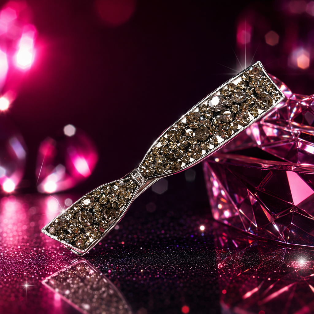 Silver diamond-encrusted bow hairpins are fashionable and elegant headwear for ladies Specification image