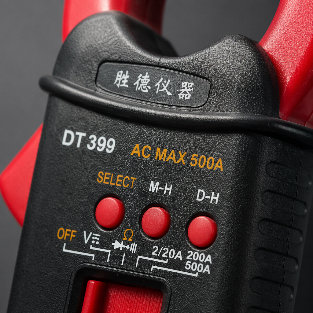 The black digital clamp-on multimeter features a red clamp mouth LCD screen with function button design Application Scenario