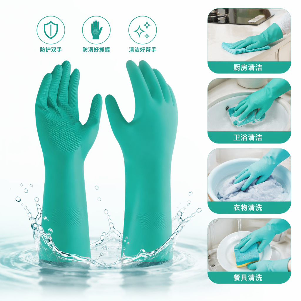 Green nitrile rubber chemical protective gloves, acid and alkali resistant, oil resistant and wear-resistant protective gloves