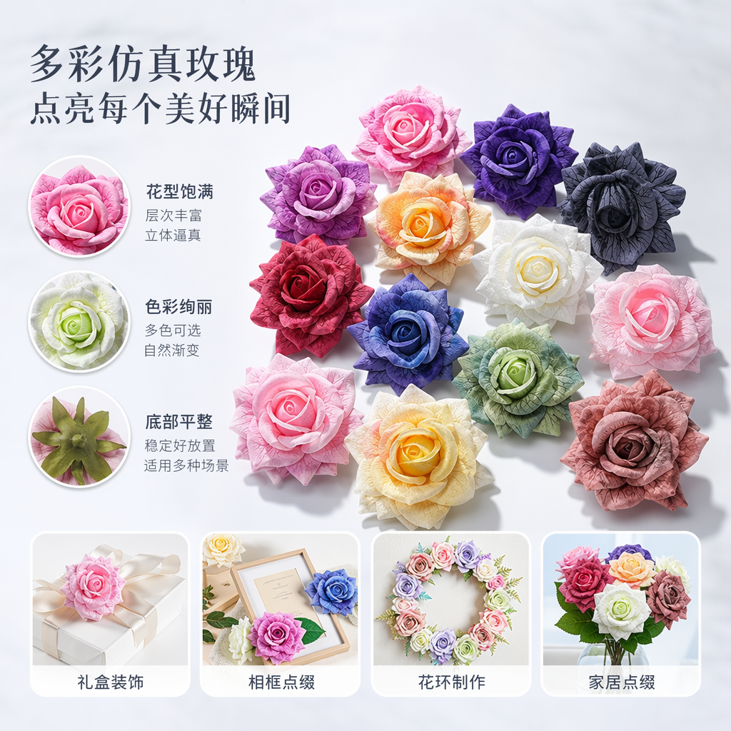 多彩人造玫瑰花仿真花束装饰摆件客厅卧室阳台布置
