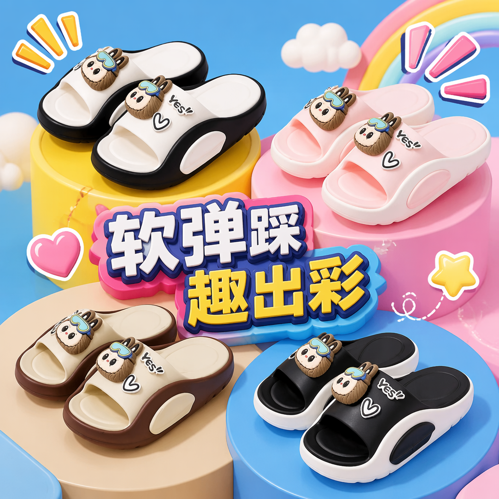 彩色卡通棉拖鞋女童家居防滑软底可爱图案 Specification image