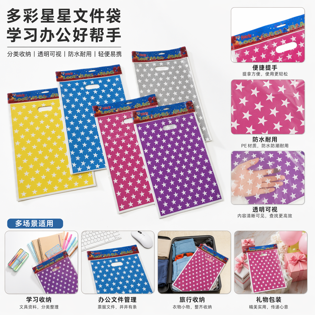 彩色星星图案礼品袋简约时尚手提纸袋