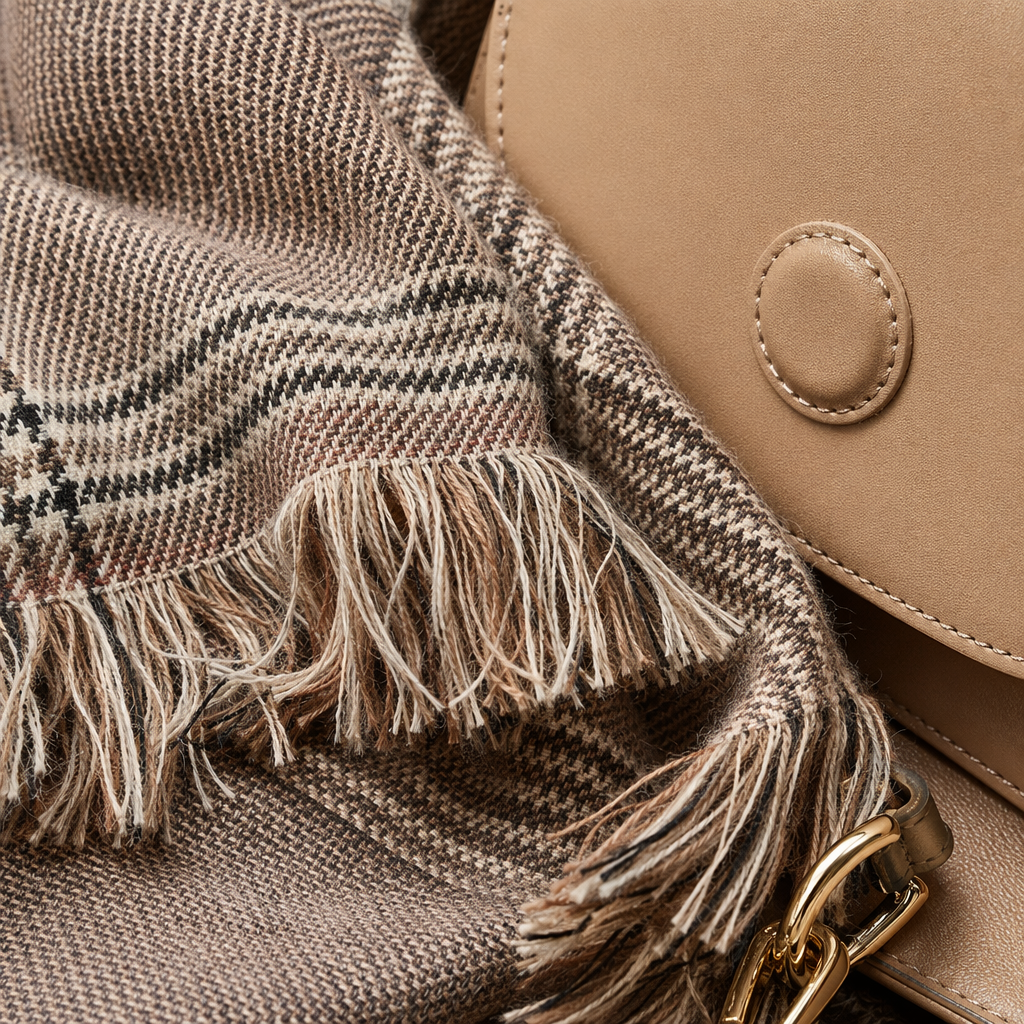 Checkered tassel scarf for warmth in autumn and winter, pure cotton knitted, a versatile and fashionable accessory for women Application Scenario