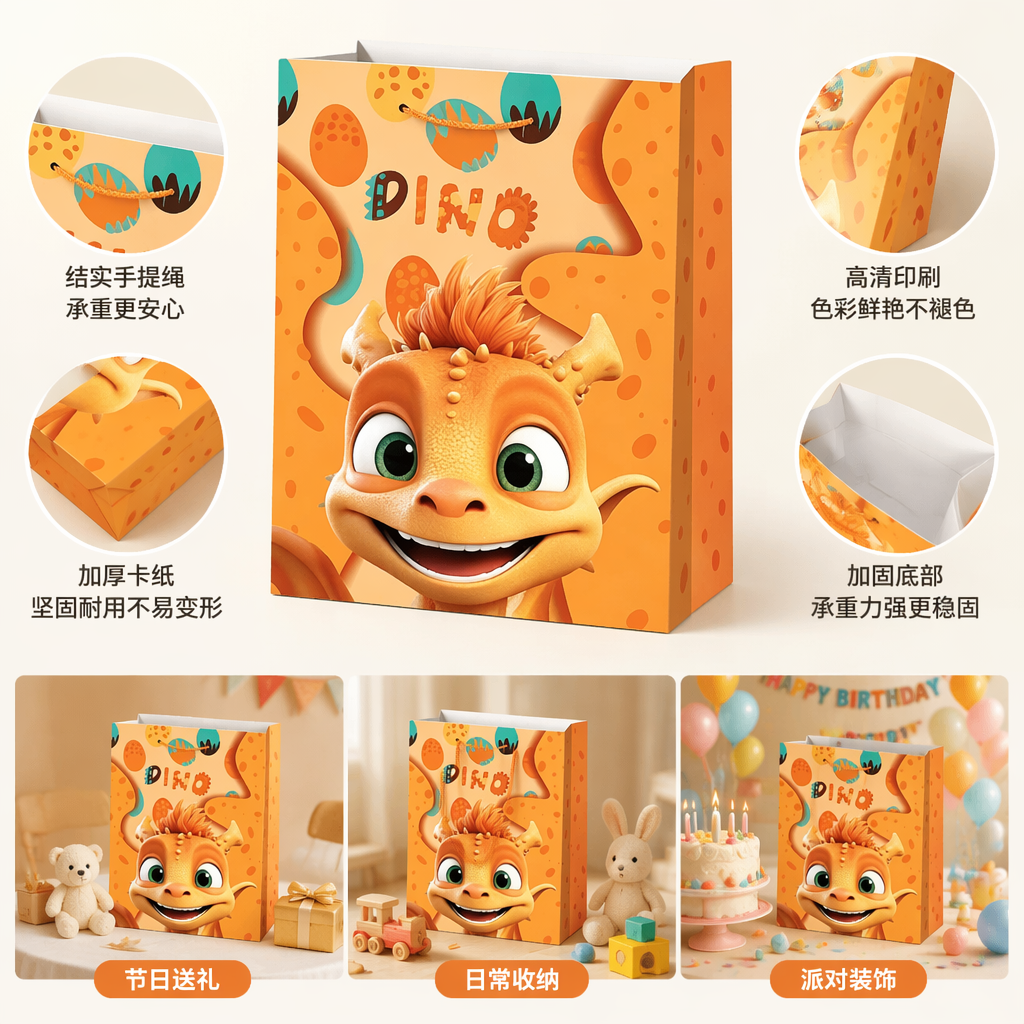 Bolsa de regalo de dinosaurio de dibujos animados naranja para niños bolsa de fiesta de cumpleaños cute moe fun bolsa de almacenamiento