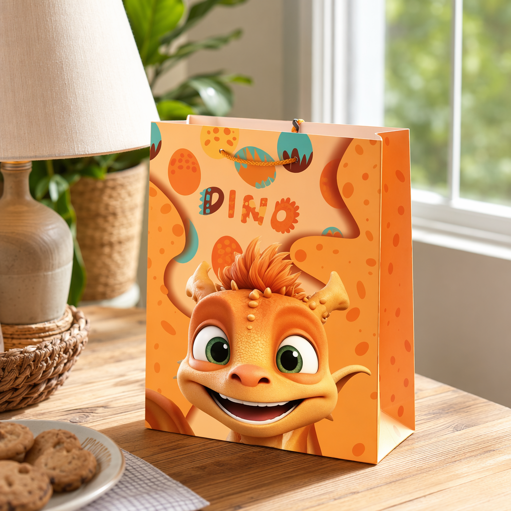 Bolsa de regalo de dinosaurio de dibujos animados naranja para niños bolsa de fiesta de cumpleaños cute moe fun bolsa de almacenamiento details Picture