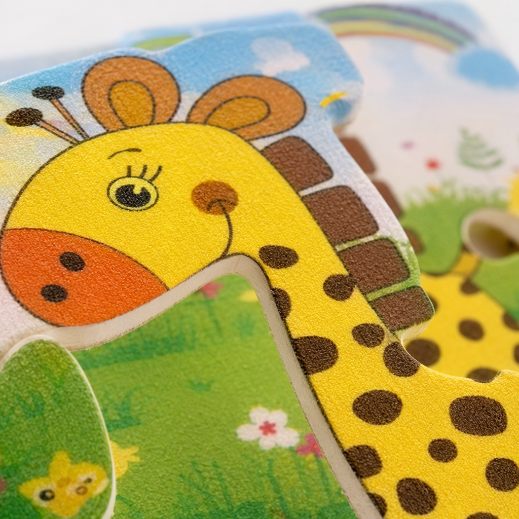 Colorful giraffe-patterned children's thick cardboard book with rounded corners for safe and educational enlightenment Application Scenario