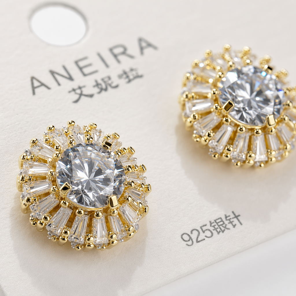Golden diamond-encrusted ear studs are fashionable and light luxury earrings for women, exquisitely dazzling Application Scenario