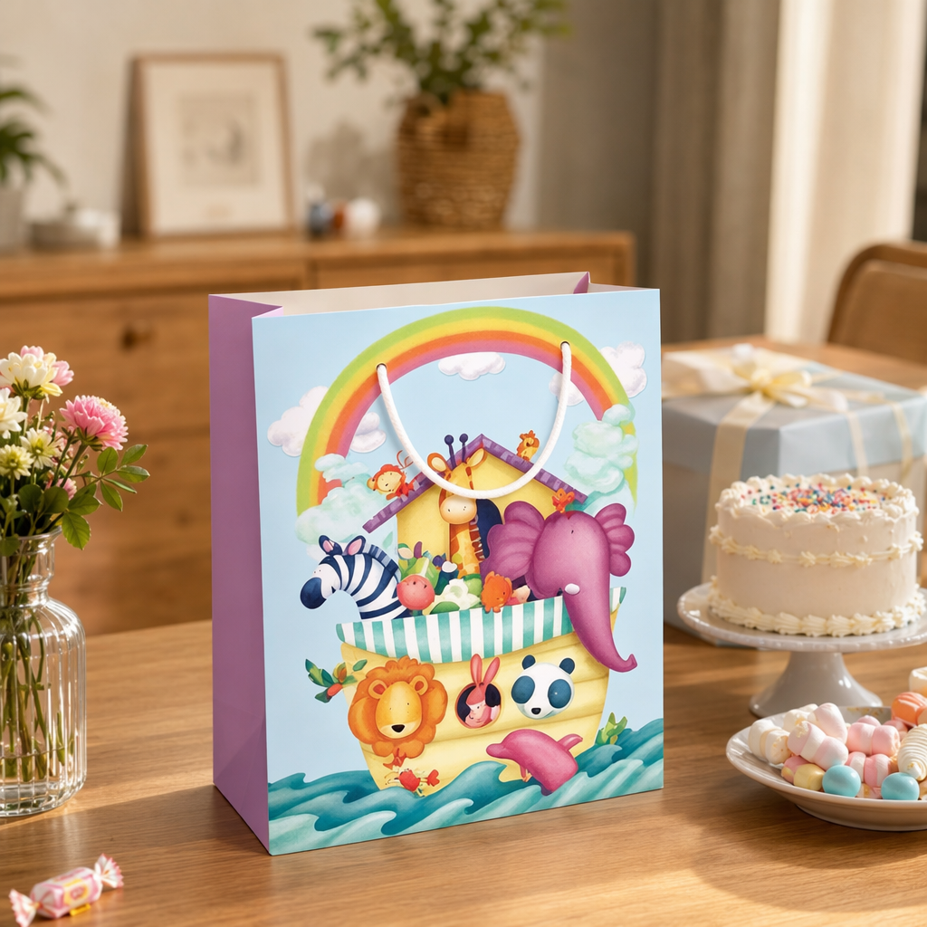 Colorful cartoon Noah's Ark gift bags for children's party hand-held paper bags are available in multiple colors details Picture