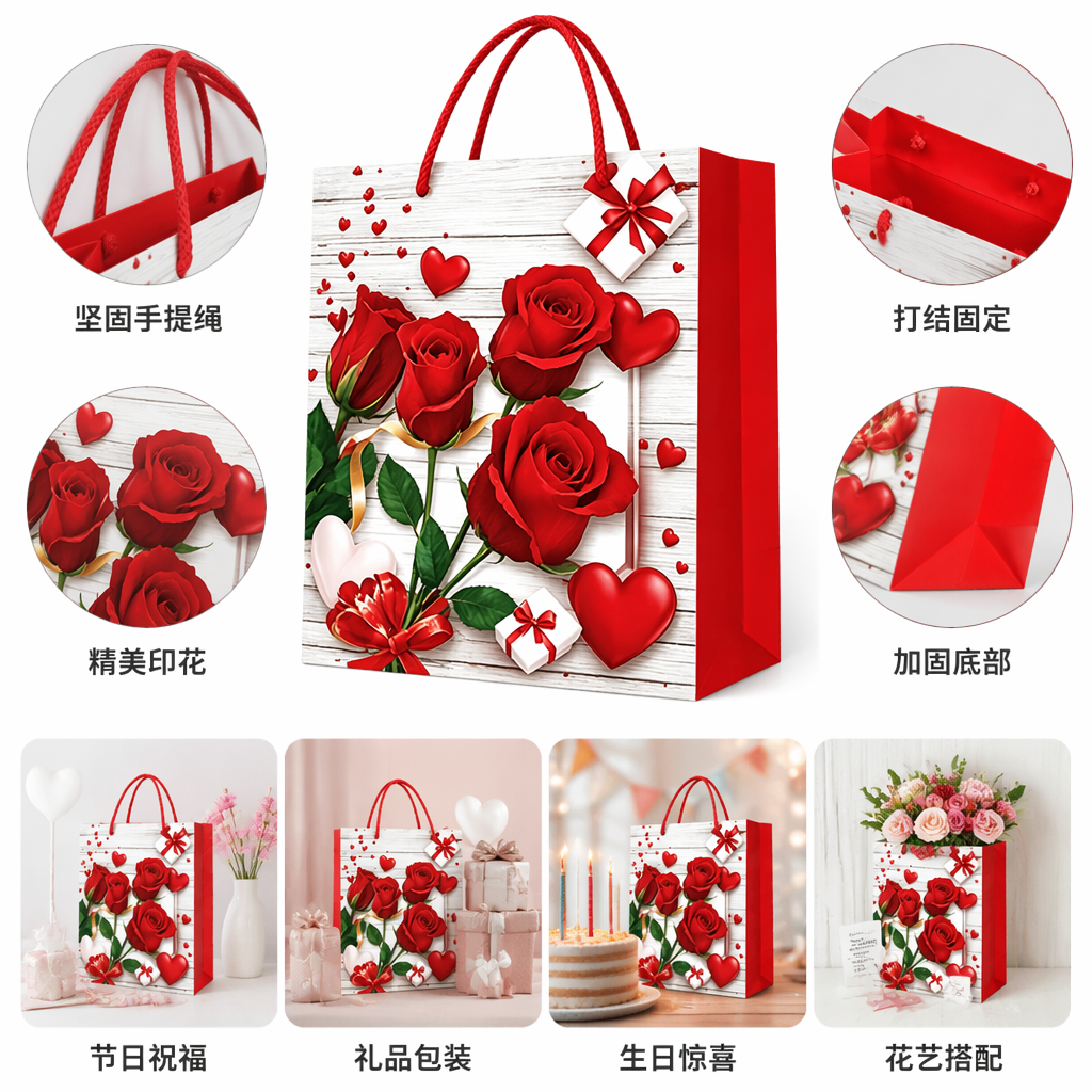 The red rose gift box handbag is a simple and elegant festival gift packaging