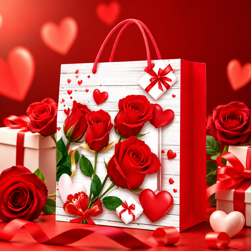 The red rose gift box handbag is a simple and elegant festival gift packaging Specification image