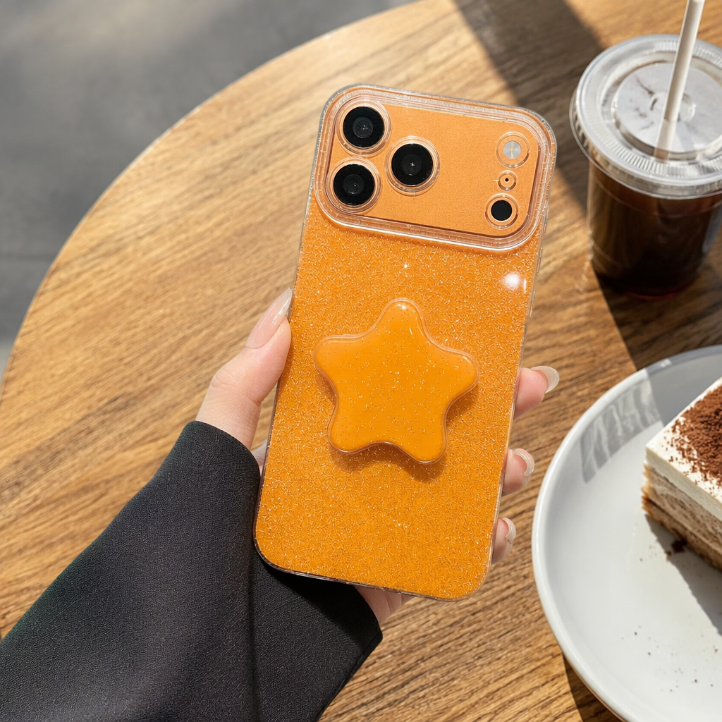 The orange glitter phone case is compatible with the universal models of Apple, Huawei, Xiaomi and other mobile phones details Picture