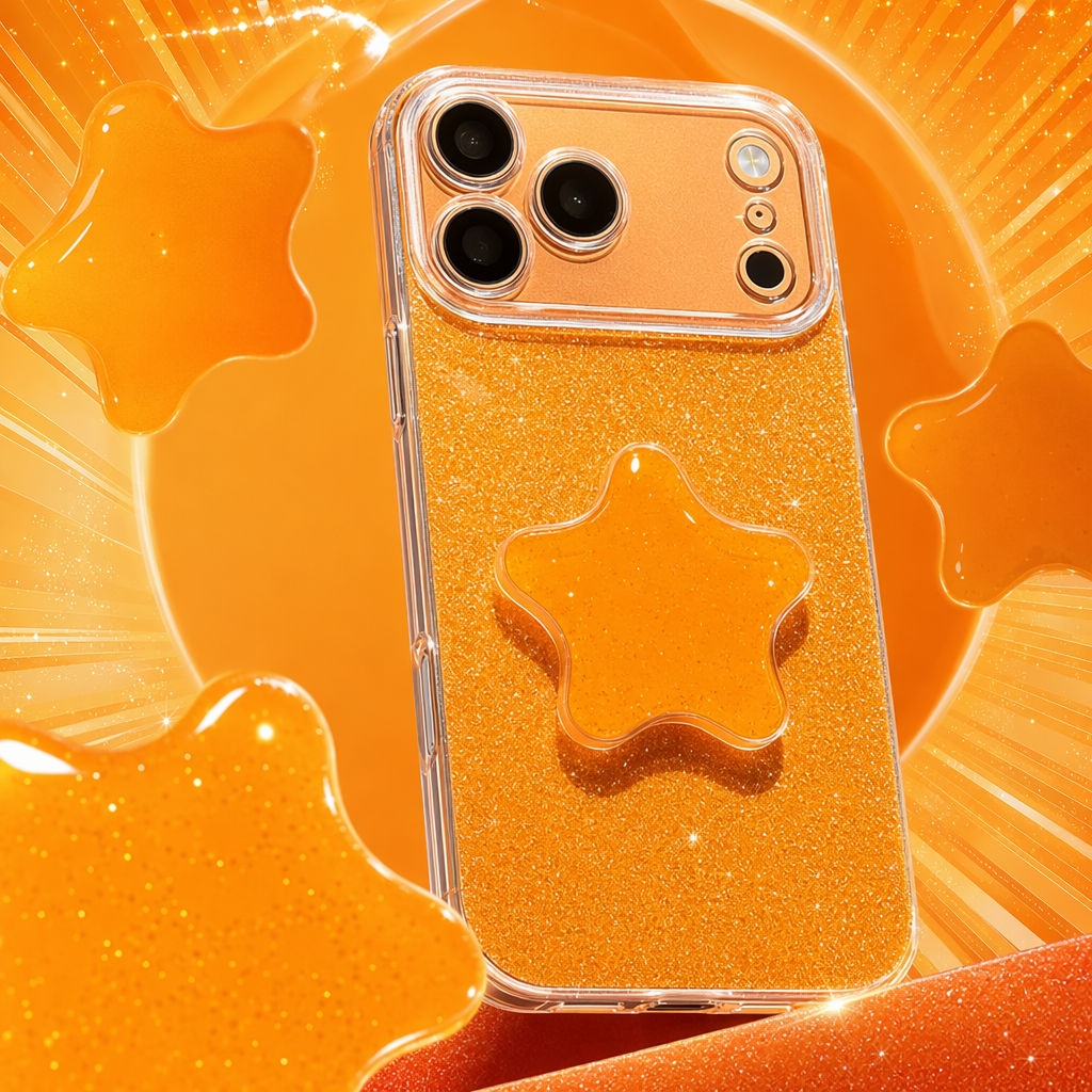 The orange glitter phone case is compatible with the universal models of Apple, Huawei, Xiaomi and other mobile phones Specification image