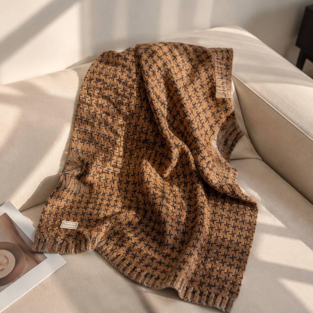 Orange and black checkered scarves for both men and women, warm knitted scarves for autumn and winter details Picture