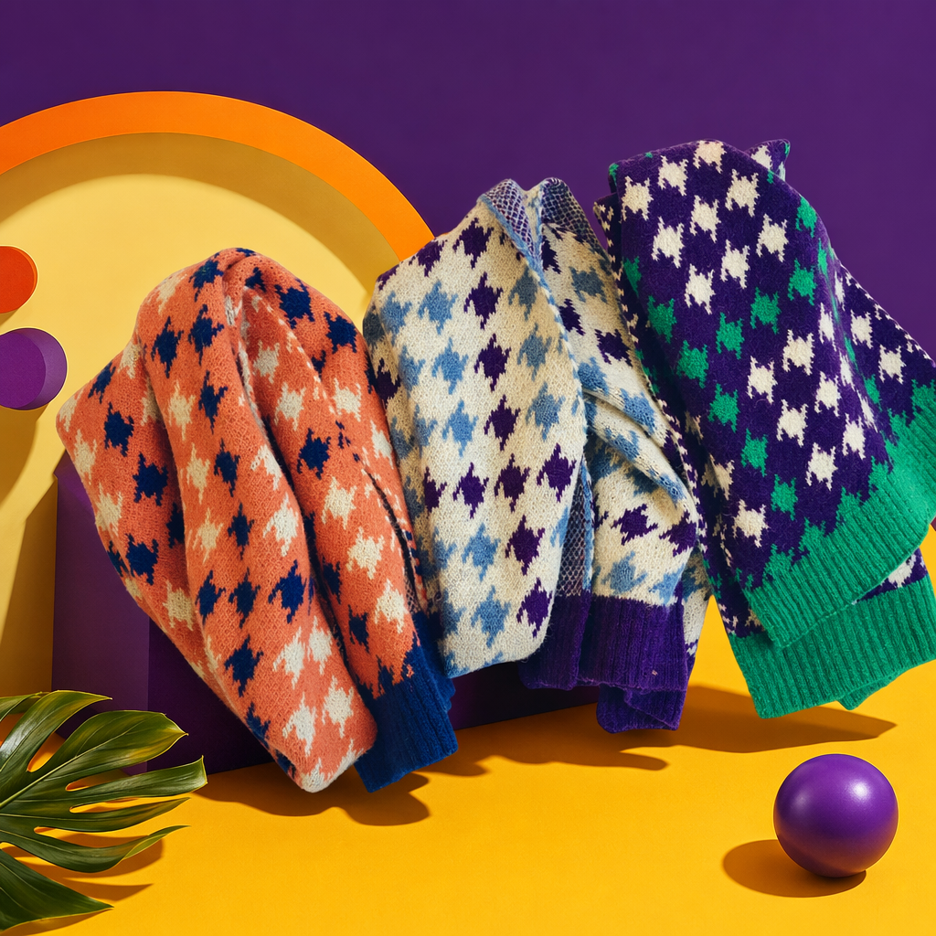 Colorful checkered knitted scarf for warm autumn and winter, a fashionable and versatile woolen style for ladies Specification image