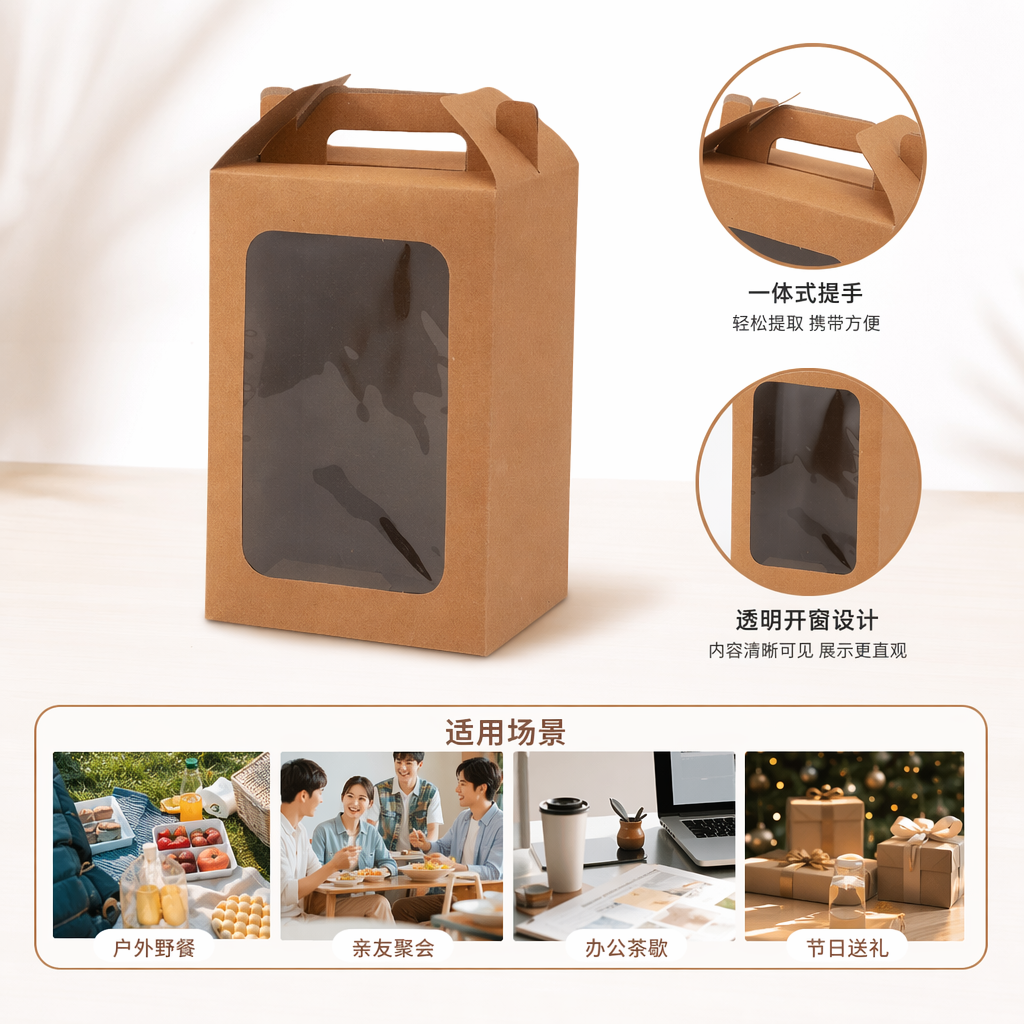 棕色纸盒透明窗包装 附带矿泉水瓶参考图