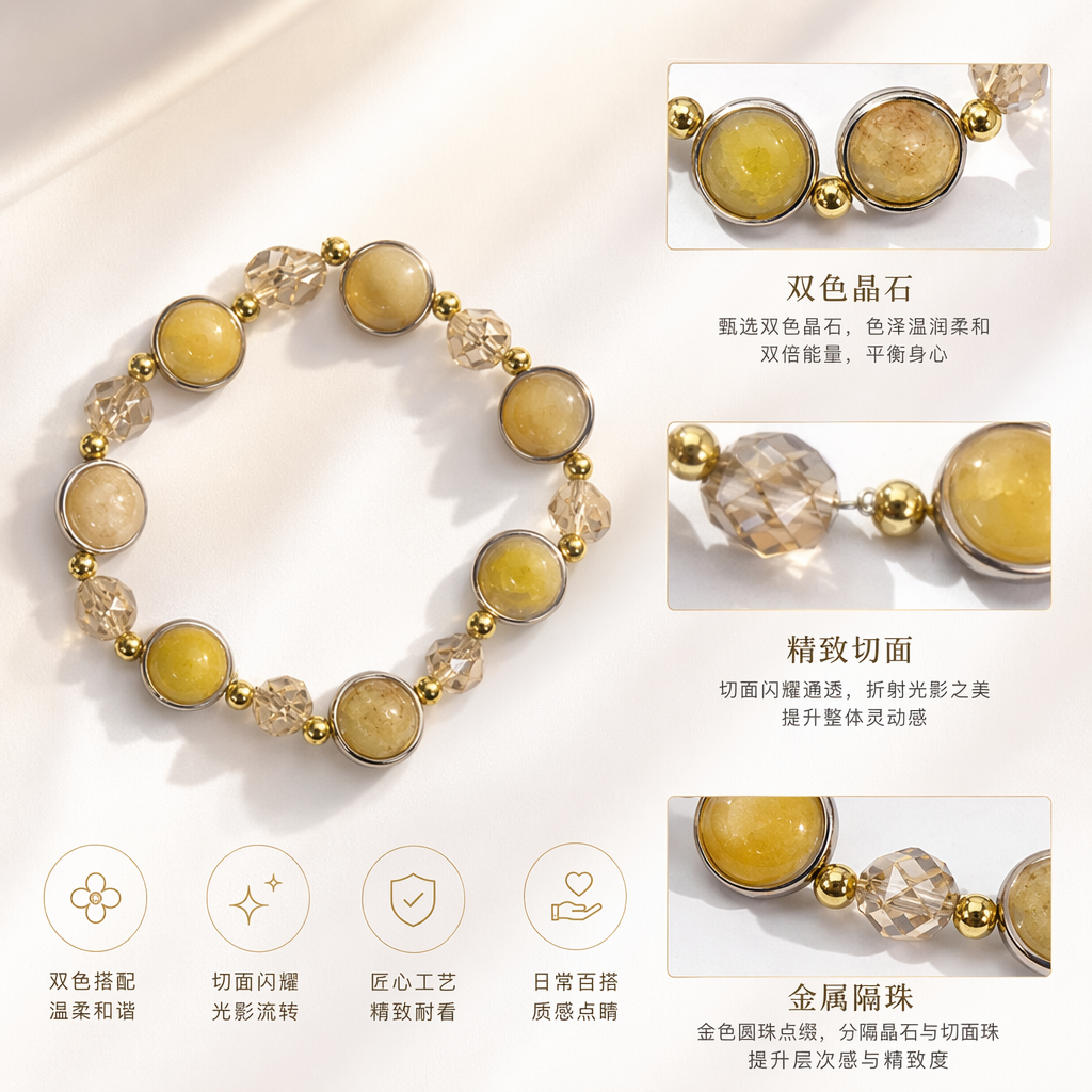 黄色珠串手链天然石珠编织简约百搭女士配饰