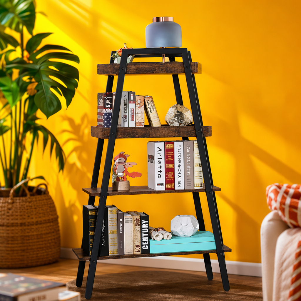 Wooden trapezoidal bookshelf, simple Nordic-style storage rack for living room and bedroom, multi-layer storage Specification image