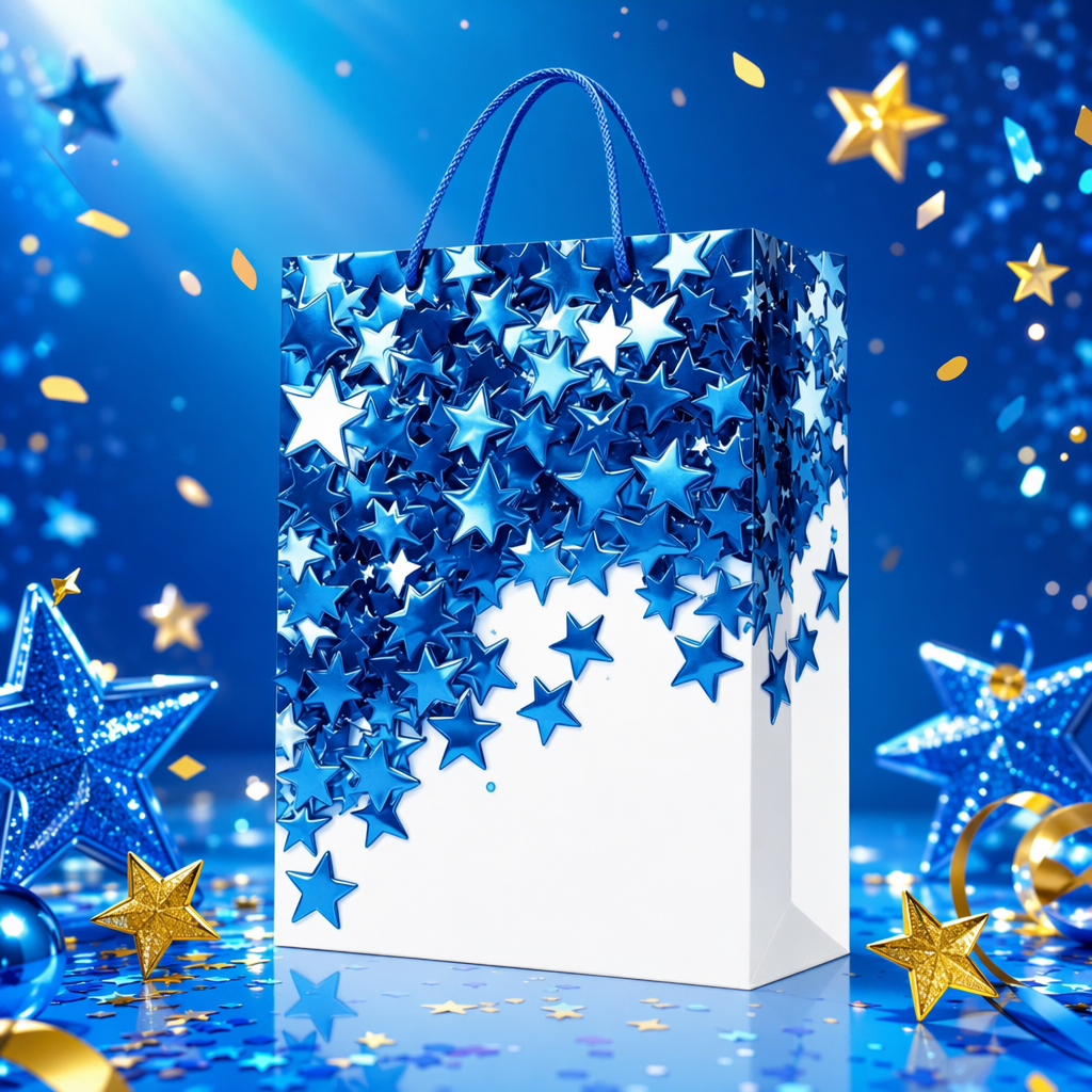 Azul estrella patrón portátil bolsa de regalo bolsa de papel ecológica grande bolsa de regalo Specification image