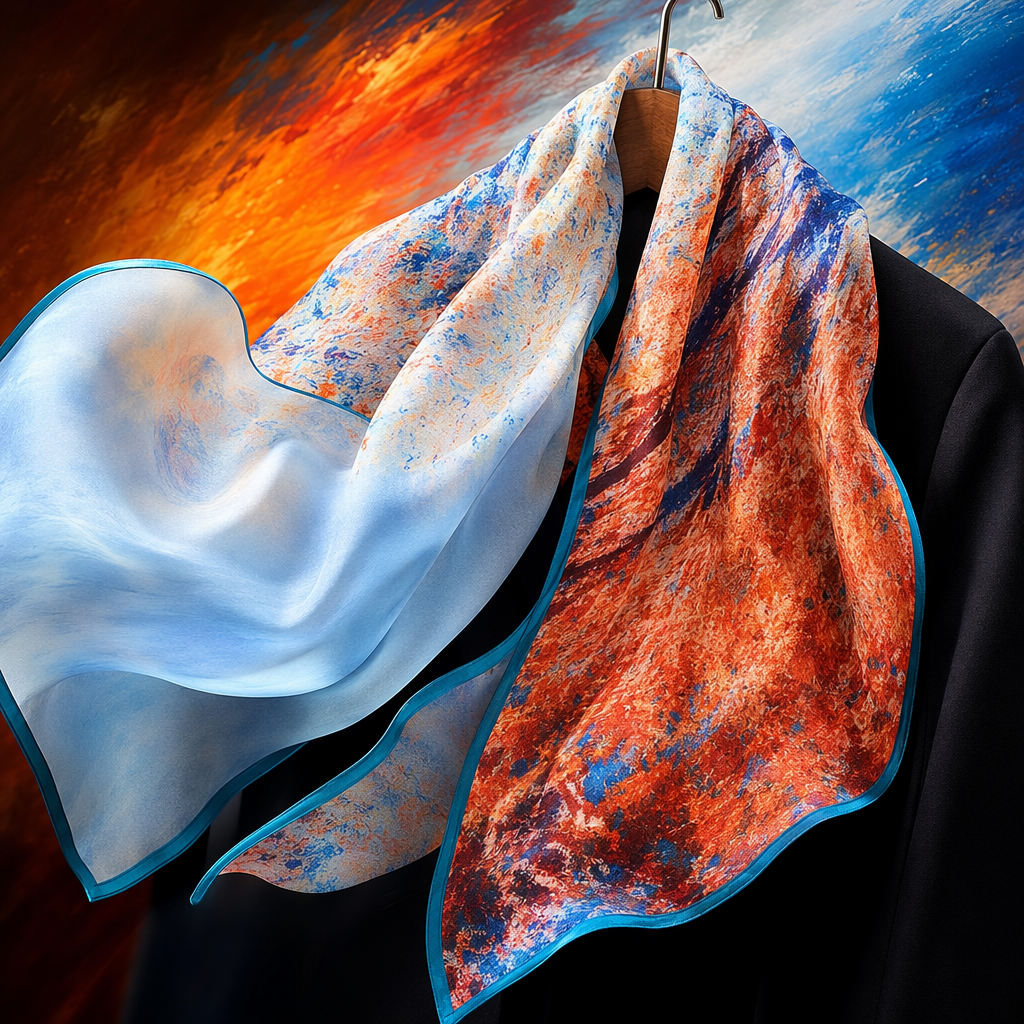 The colorful abstract pattern silk scarf is light, breathable and suitable for all seasons Specification image