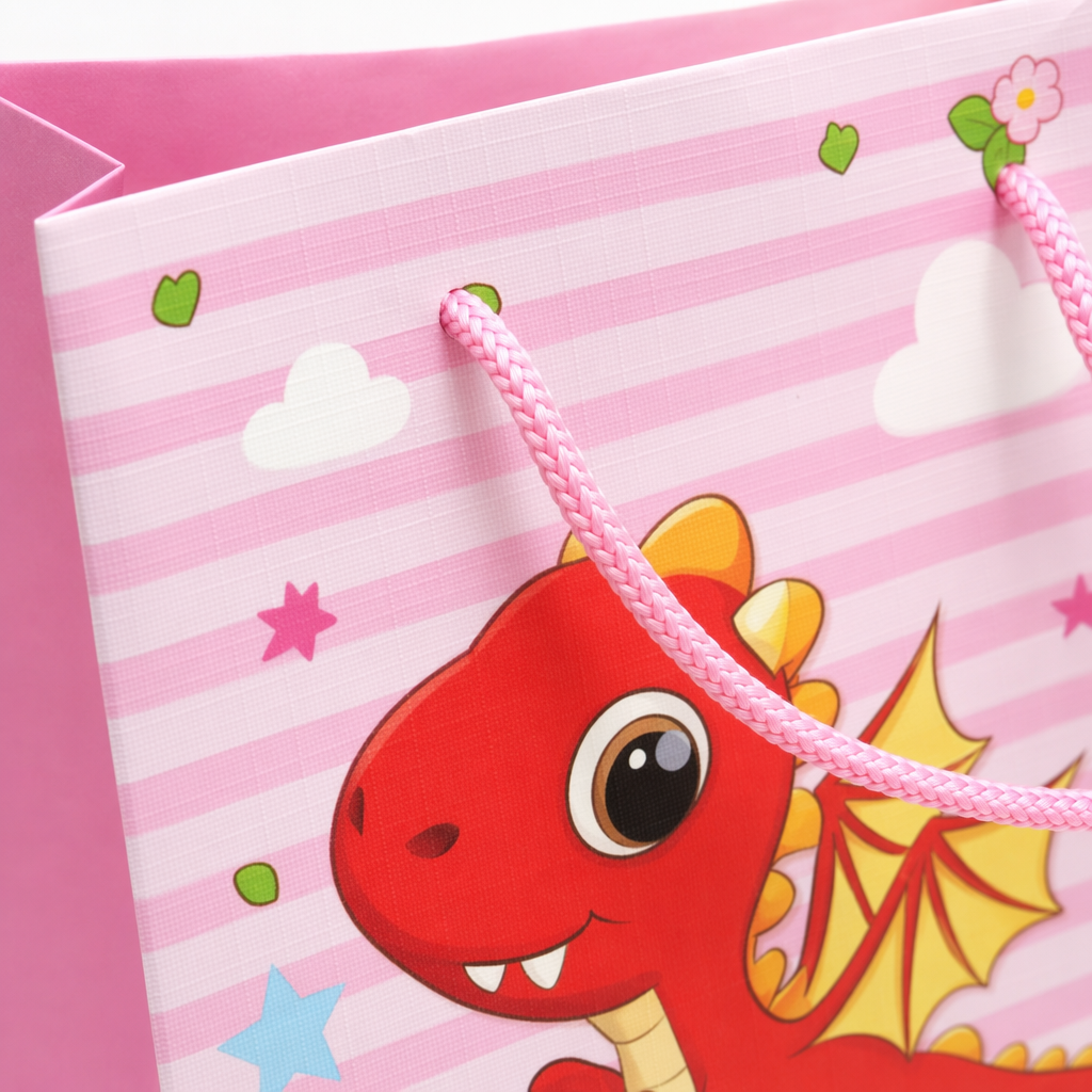 Fondo de rayas rosadas dibujos animados red dragon gift bag universal holiday birthday packaging bag Application Scenario