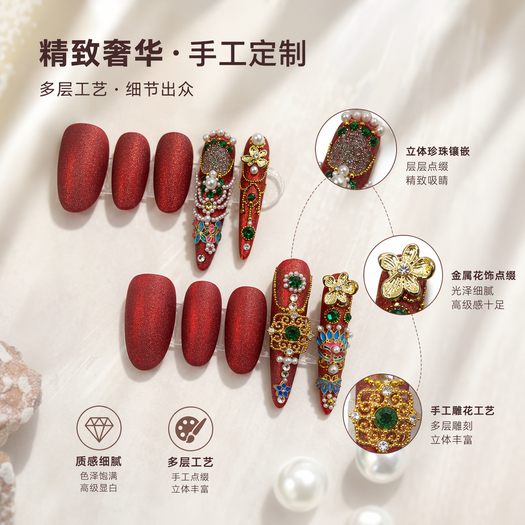 红色亮片美甲套装含指甲油贴纸打磨工具全套