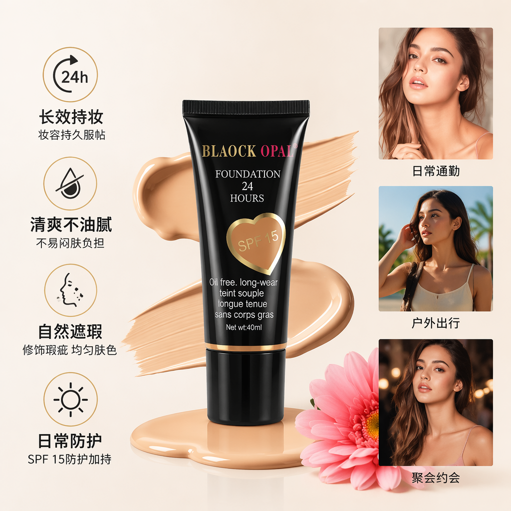黑色包装粉底液 持妆遮瑕轻薄透气自然裸妆