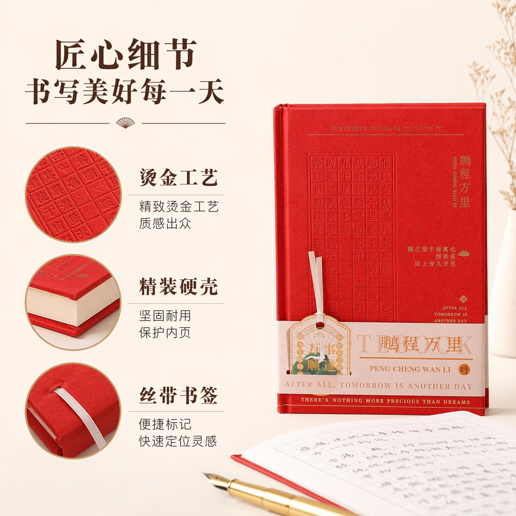 TEBOOK鹏程万里红色封面古文书籍米色书腰配白丝带