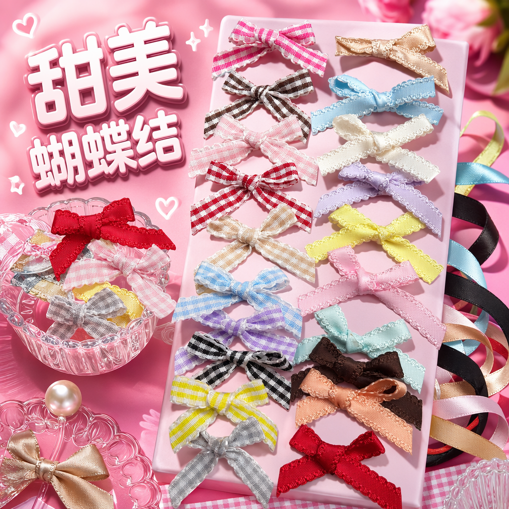 彩色格纹纯色小蝴蝶结装饰品 Specification image
