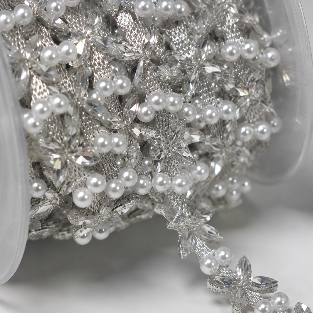 Silver pearl sequin lace ribbon, 1.5cm wide, DIY clothing decoration accessory Application Scenario