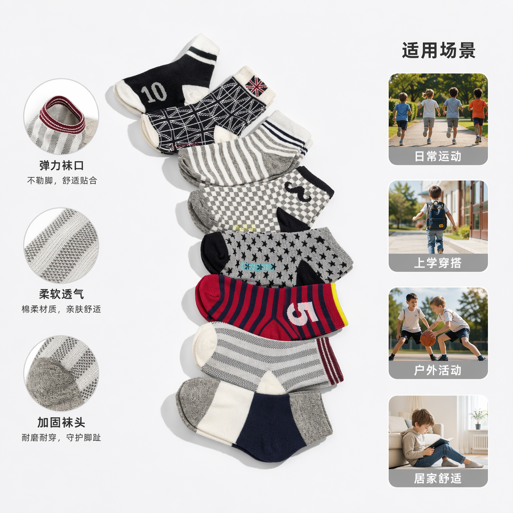 Colorful children's socks, pure cotton, sweat-absorbing, breathable, comfortable and anti-slip, spring and autumn styles for babies
