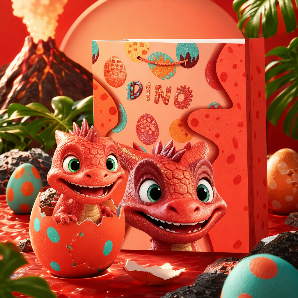 Orange dinosaur-themed gift bag for children's birthday party decoration storage bag Specification image