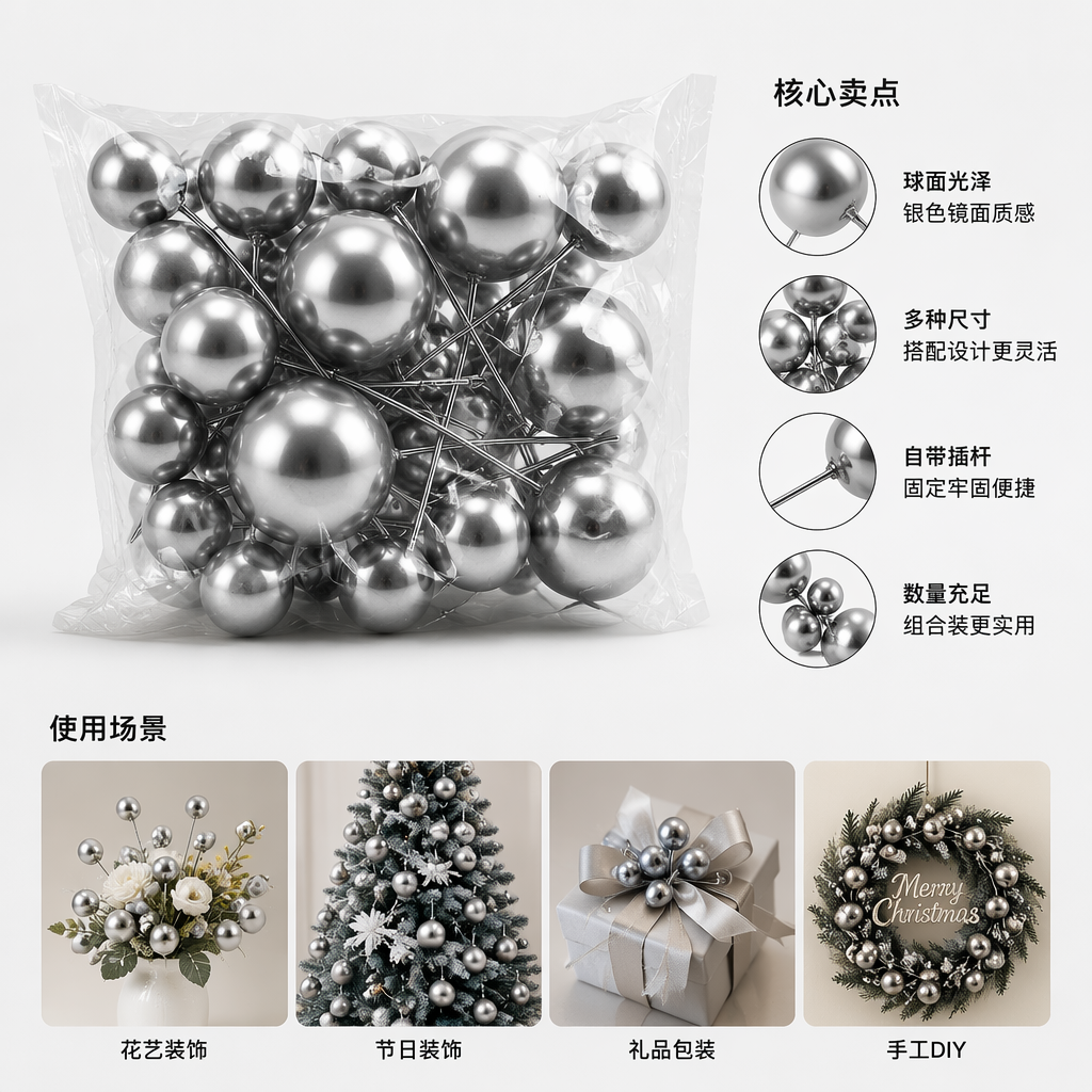 银色球形装饰物家居摆件节日庆典装饰用品